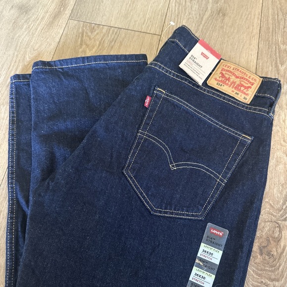 Levi's 514 Regular Fit Zip Fly Straight Leg Denim Jeans 36X30 Men's Dark Blue - Picture 1 of 8